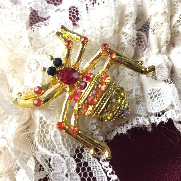 Spider with Rhinestones Brooch Multicolor Crystal - Picture 1 of 6